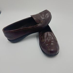 Clarks Bendables Shoes Women's 8.5 Leather Loafers Faux Croc Embossed Brown